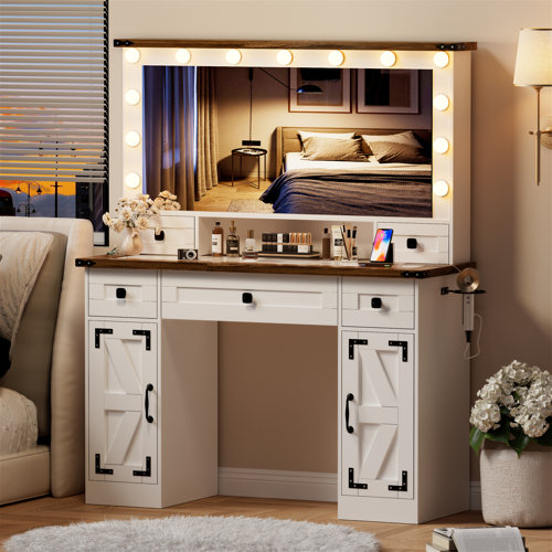 Ebern Designs Vanity Set with Lighted Mirror & Reviews Wayfair